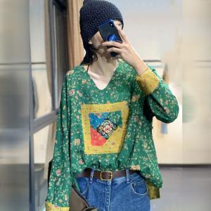 Floral Embroidery Linen Blouse Long Sleeve Large Resort Wear