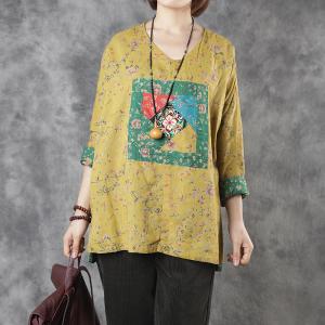 Floral Embroidery Linen Blouse Long Sleeve Large Resort Wear