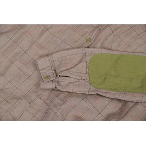Green Patchwork Linen Checkered Blouse Long Sleeve Oversized Shirt