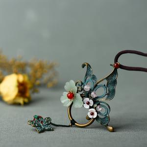 Vintage Flowers and Butterfly Chinese Long Necklace