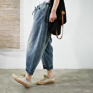 Casual Style Patchwork Drawstring Jeans Womens Korean Jeans