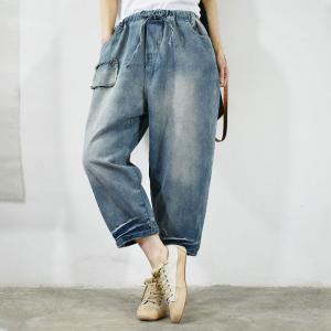 Casual Style Patchwork Drawstring Jeans Womens Korean Jeans