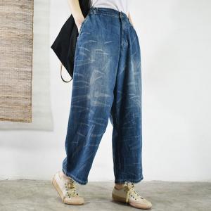 Hip Pockets Blue Wide Leg Jeans Korean High Rise Jeans