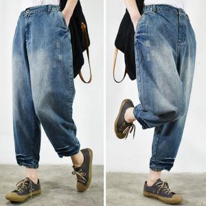 Korean Fashion Color Fading Baggy Jeans Ripped 90s Mom Jeans