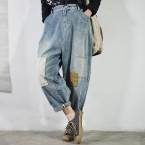 Colorful Patchwork Relaxed Bootcut Jeans Embroidered Mom Jeans