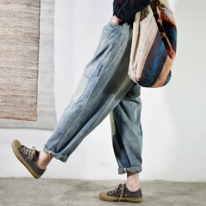 Colorful Patchwork Relaxed Bootcut Jeans Embroidered Mom Jeans