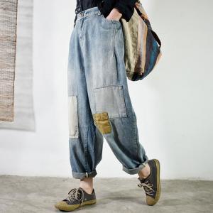 Colorful Patchwork Relaxed Bootcut Jeans Embroidered Mom Jeans