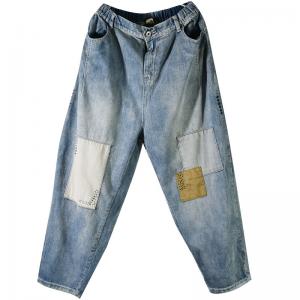 Colorful Patchwork Relaxed Bootcut Jeans Embroidered Mom Jeans