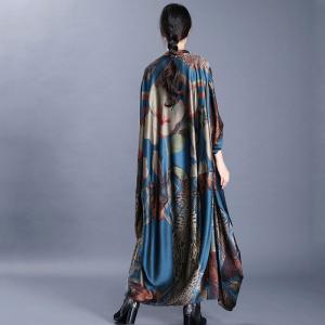 Senior Women Silk Blue Dress Printed Plus Size Tent Dress