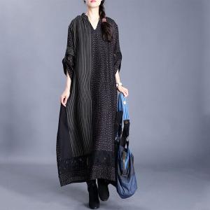 Relax-Fitting Black Dotted Dress V-Neck Lace Crochet Dress