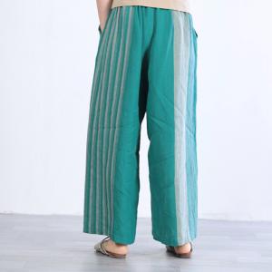Loose Linen Green Shirt Dress with Striped Wide Leg Pants