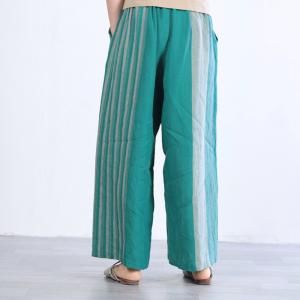 Loose Linen Green Shirt Dress with Striped Wide Leg Pants