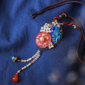 Beautiful Agate Flowers Long Pendant Necklace