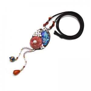 Beautiful Agate Flowers Long Pendant Necklace