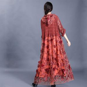 Applique Decoration Elegant Lace Dress Loose Maxi Hooded Dress