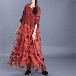 Applique Decoration Elegant Lace Dress Loose Maxi Hooded Dress