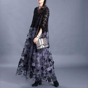 Applique Decoration Elegant Lace Dress Loose Maxi Hooded Dress