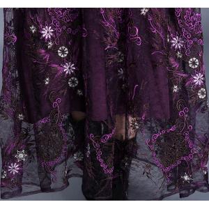 Floral Applique Lace Sheer Dress Long Sleeve Elegant Purple Dress