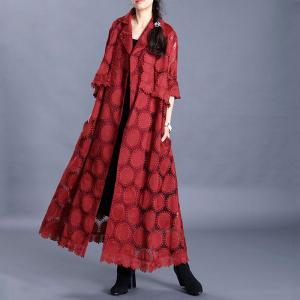 High-Quality Lace Trench Coat Solid Color Elegant Outerwear