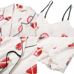 Strawberry Pattern Silky White Pyjama Sets