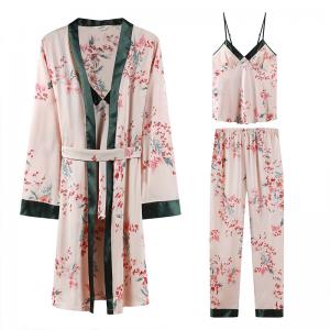 Beautiful Floral Silk Kimono Robe Sets Pink Loungewear for Women