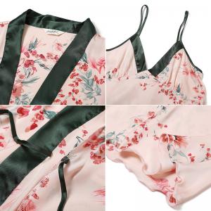 Beautiful Floral Silk Kimono Robe Sets Pink Loungewear for Women