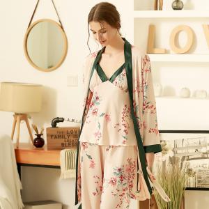 Beautiful Floral Silk Kimono Robe Sets Pink Loungewear for Women