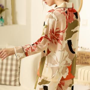 High-Quality Big Prints Silk Pyjama Sets Loose Cozy Two Pieces