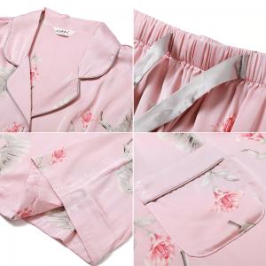 Coconut Leaf Pink Women Sets Silk Satin Sleepwear Sets for Women