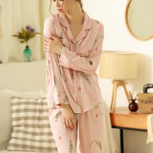 Coconut Leaf Pink Women Sets Silk Satin Sleepwear Sets for Women
