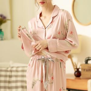 Coconut Leaf Pink Women Sets Silk Satin Sleepwear Sets for Women