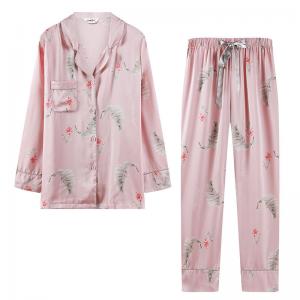 Coconut Leaf Pink Women Sets Silk Satin Sleepwear Sets for Women