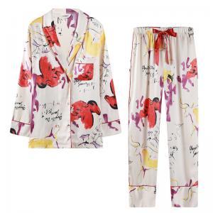 Colorful Abstract Printing Pajama Sets Womens Silk Nightwear