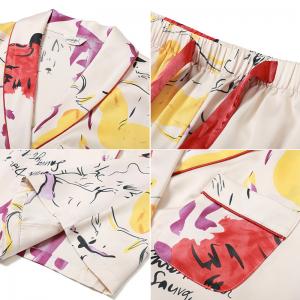 Colorful Abstract Printing Pajama Sets Womens Silk Nightwear