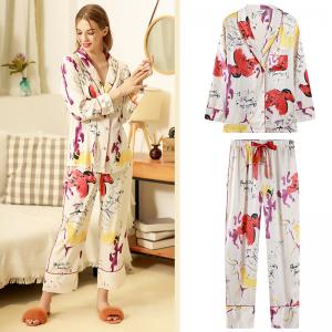 Colorful Abstract Printing Pajama Sets Womens Silk Nightwear