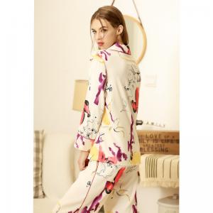 Colorful Abstract Printing Pajama Sets Womens Silk Nightwear