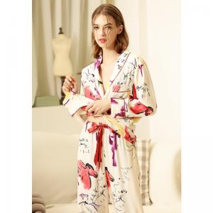 Colorful Abstract Printing Pajama Sets Womens Silk Nightwear