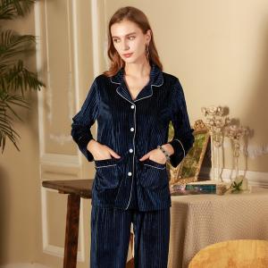 Solid Color Long Sleeve Velvet Pajama Sets Sleepwear for Women