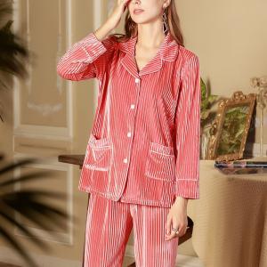 Solid Color Long Sleeve Velvet Pajama Sets Sleepwear for Women