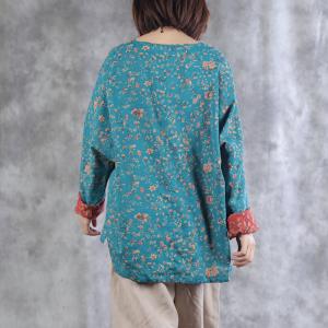 Folk Style Ditsy Floral Embroidered Blouse Linen Plus Size Granny Top