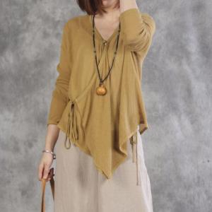 Long Sleeve V-Neck Knitwear Belted Solid Color Short Cardigan