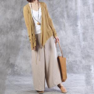 Long Sleeve V-Neck Knitwear Belted Solid Color Short Cardigan