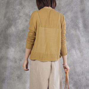 Long Sleeve V-Neck Knitwear Belted Solid Color Short Cardigan