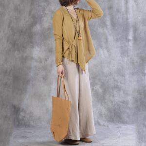 Long Sleeve V-Neck Knitwear Belted Solid Color Short Cardigan