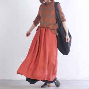 Ankle-Length Layering Linen Maxi Skirt Plain Beach Wear