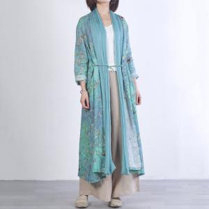Plum Blossom Long Sleeve Cardigan Loose Linen Tied Kimono