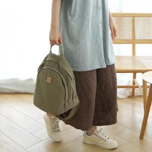 Preppy Style Linen Backpack Casual Zip Up Bag