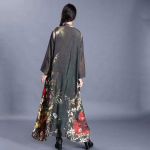 Colorful Printing Vintage Shirt Dress Elegant Maxi Outerwear