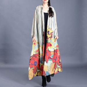 Colorful Printing Vintage Shirt Dress Elegant Maxi Outerwear