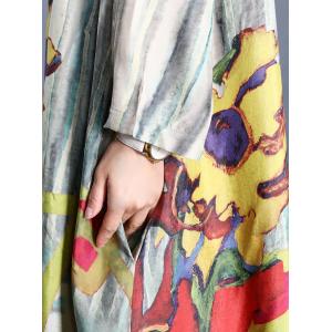 Colorful Printing Vintage Shirt Dress Elegant Maxi Outerwear